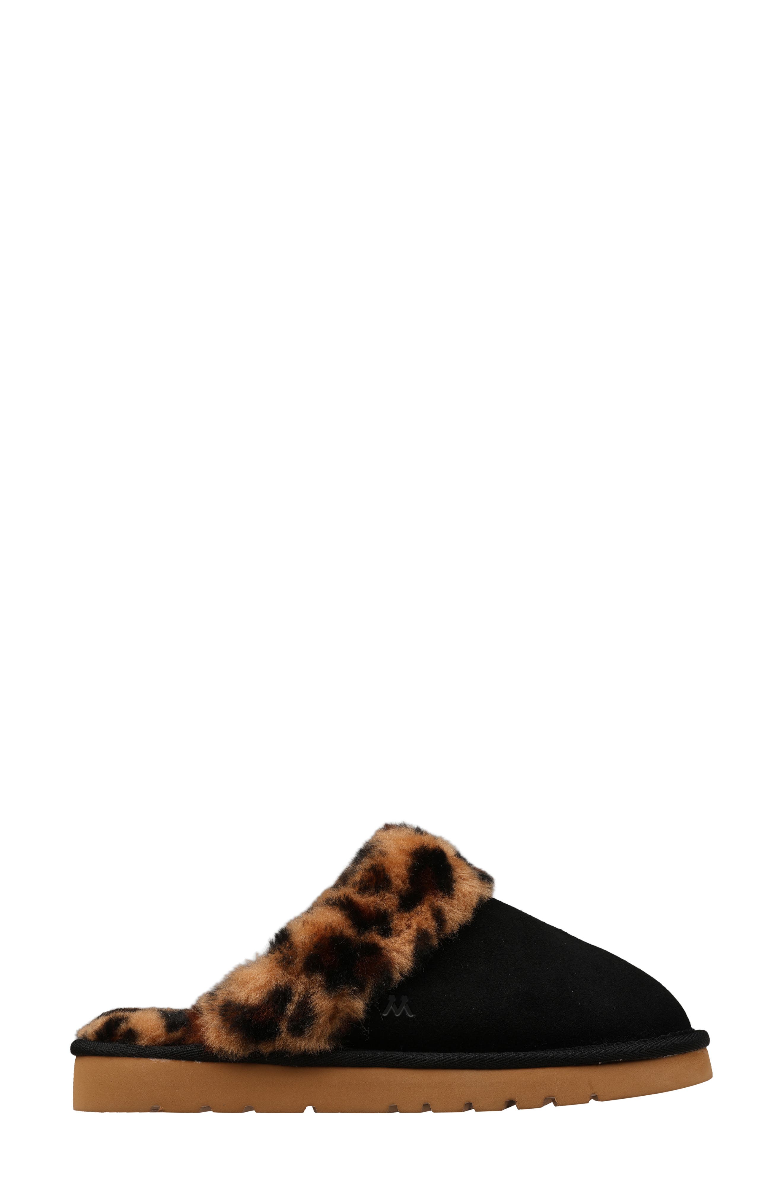 Mykos Genuine Shearling Suede Slipper, Alternate, color, Black/ Leopard
