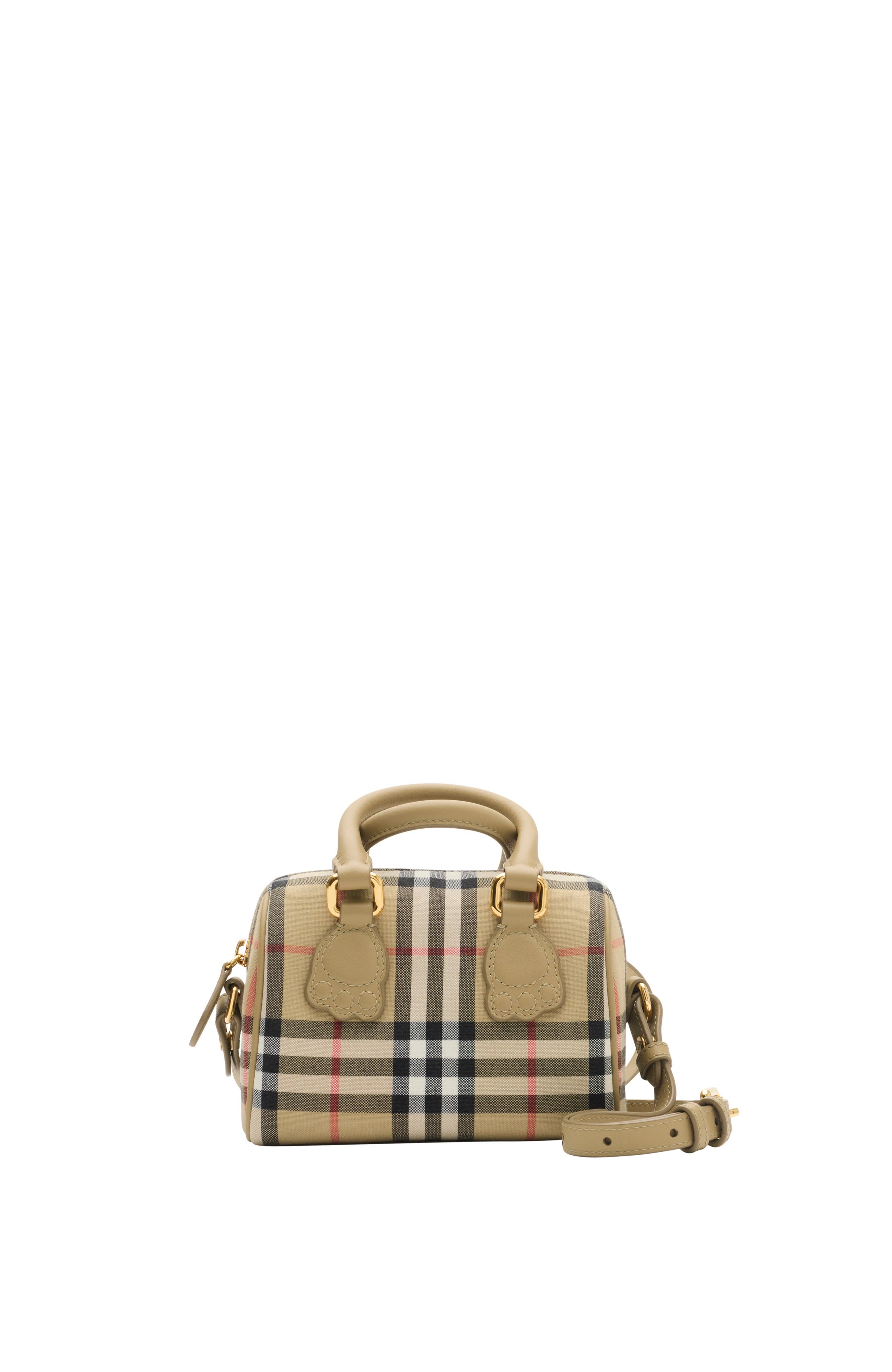 Burberry Mini Check Bowling Bag, Main, color, Sand Beige