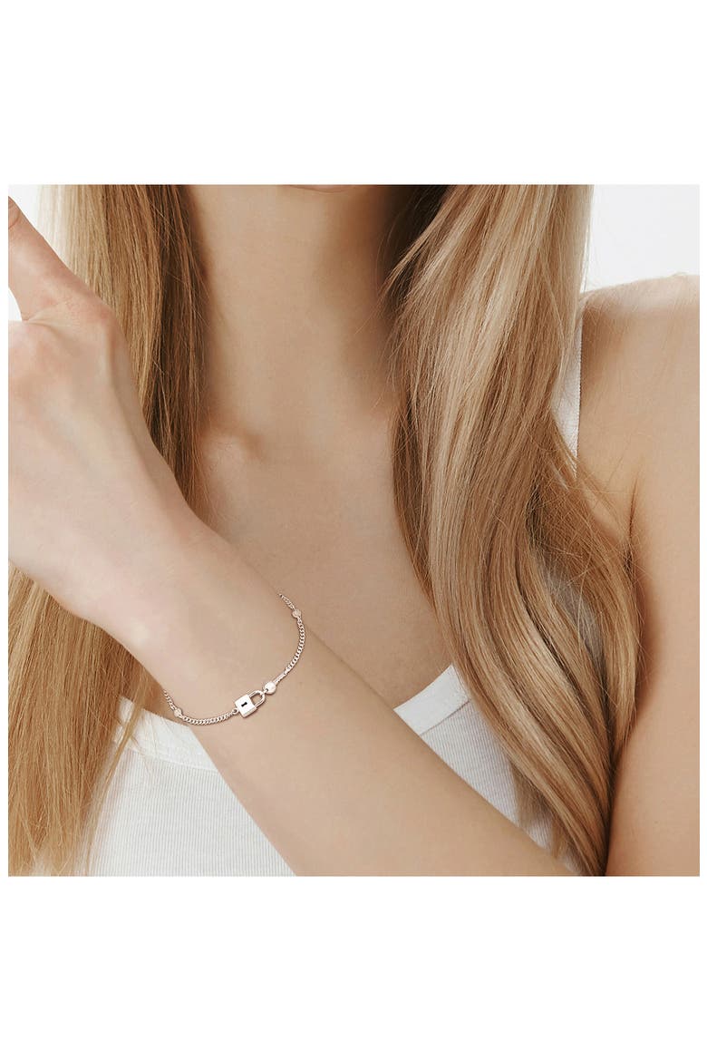 Sterling Silver Lock & Key Curb Chain Bracelet, Alternate, color, SILVER