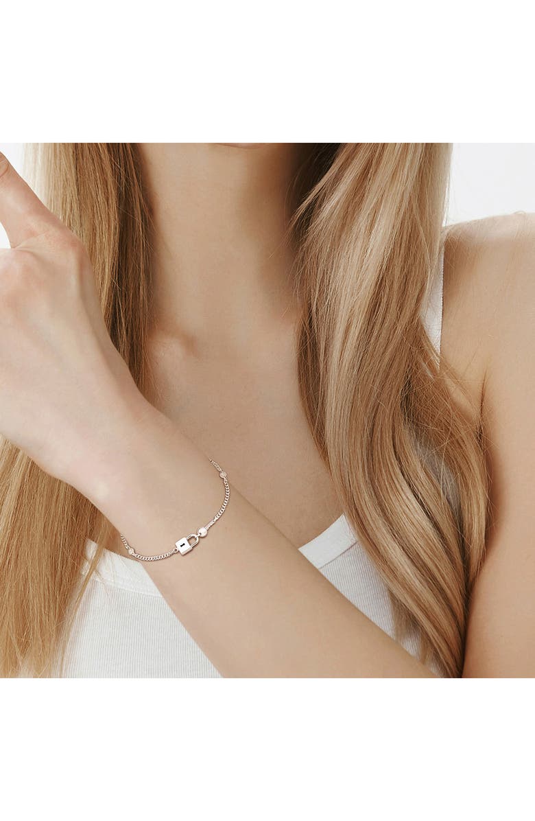 DELMAR Sterling Silver Lock & Key Curb Chain Bracelet, Alternate, color, Silver