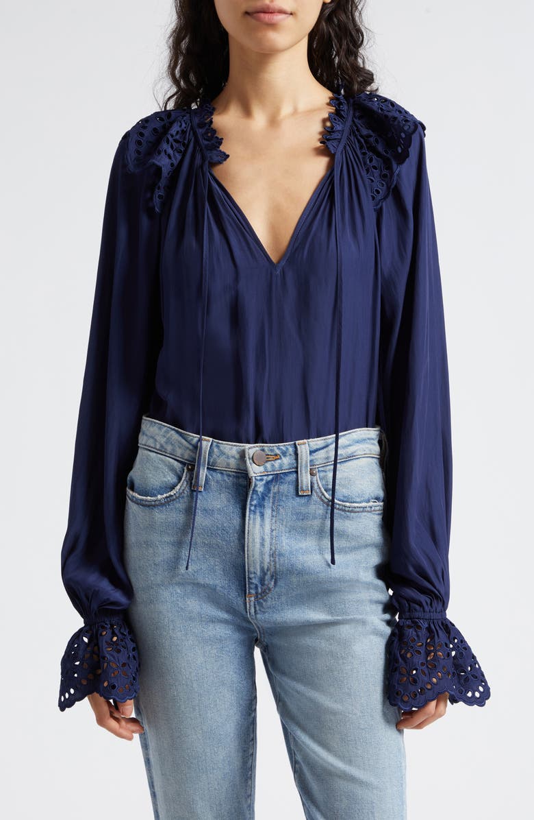 Ramy Brook Lilian Ruffle Eyelet Top, Main, color,
