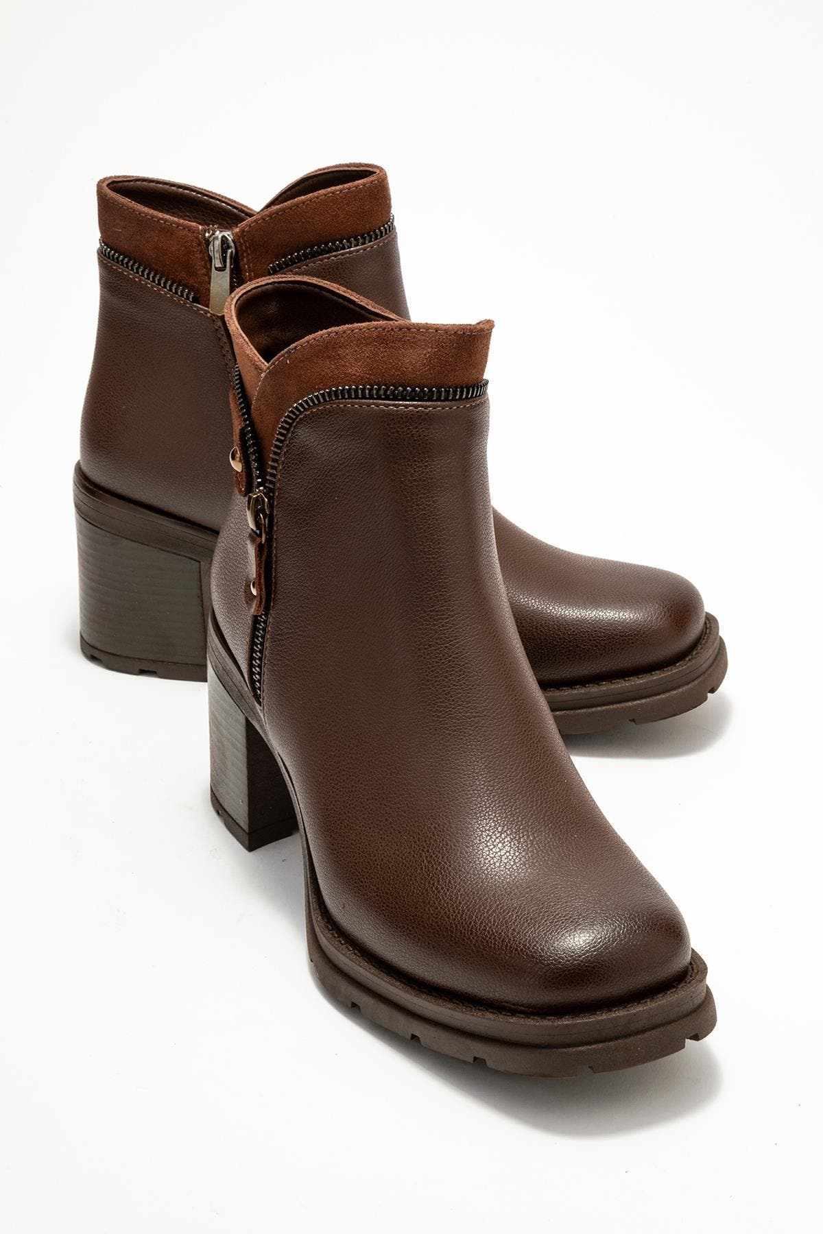 Parly Zip-Block Heel Boot, Alternate, color, Brown Faux Leather