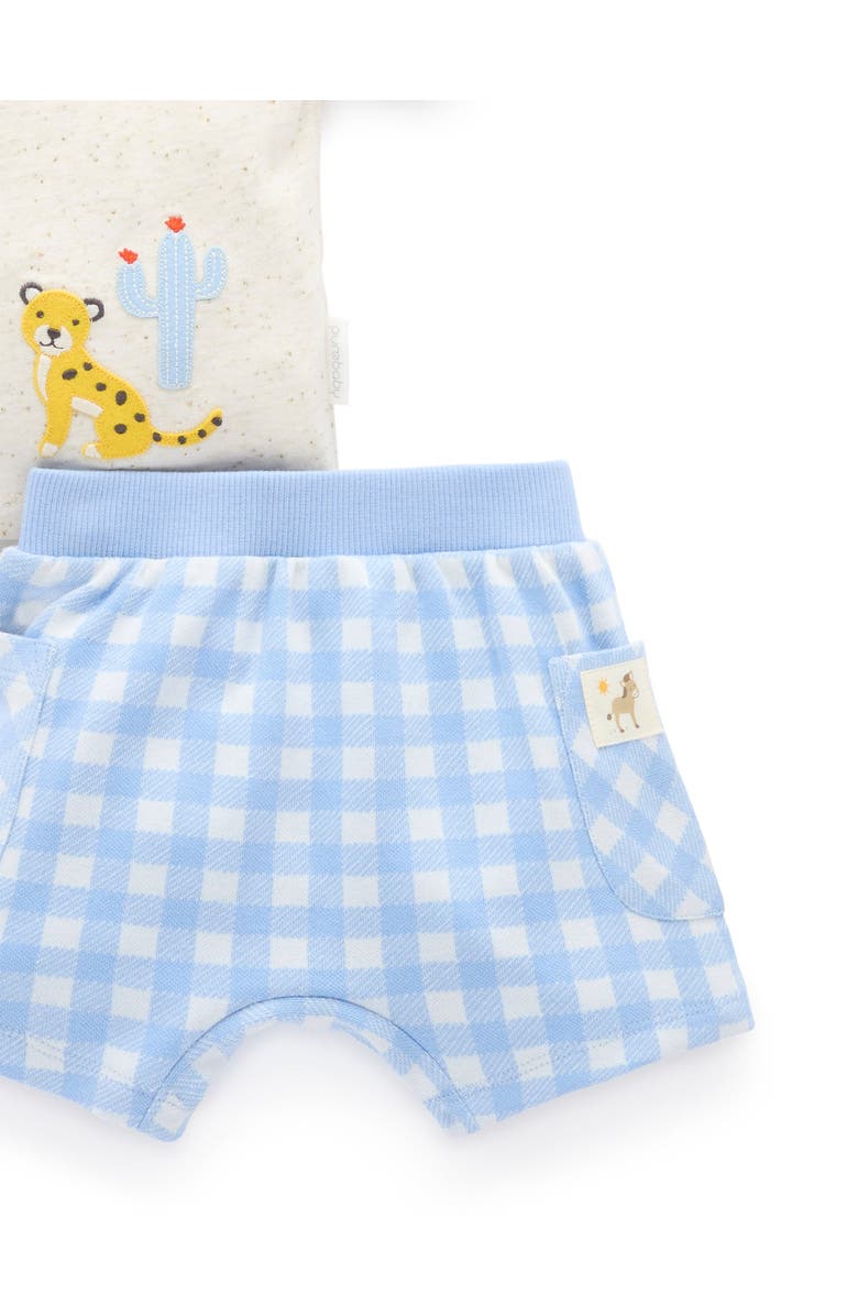 Purebaby Gingham Short and Tee Set, Alternate, color, Caribbean Gingham
