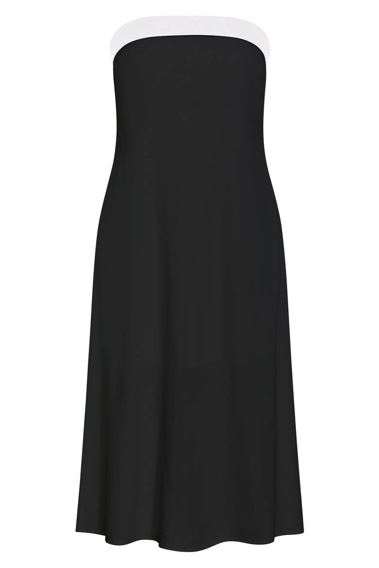 Lina Contrast Detail Strapless Dress, Alternate, color, BLACK