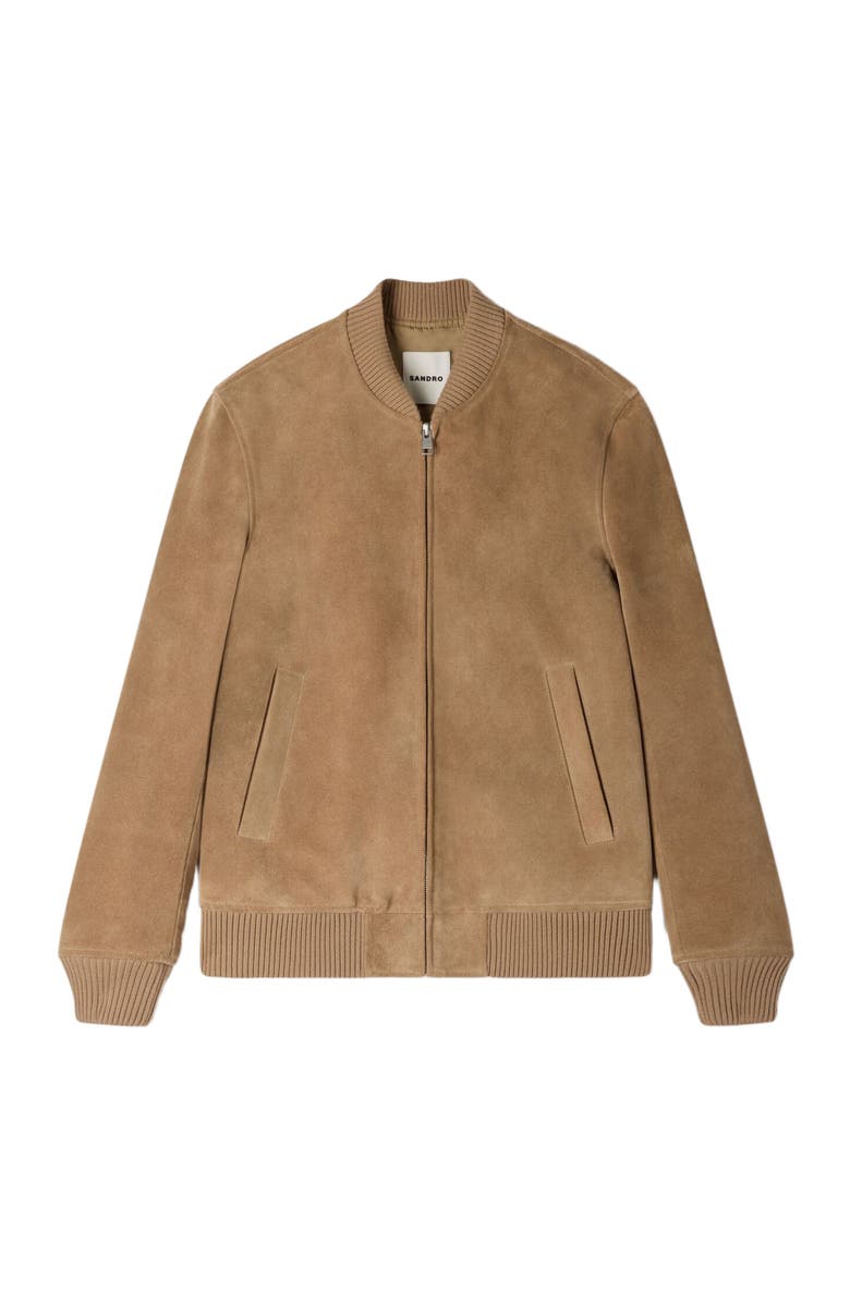 SANDRO Zip-up split leather jacket, Alternate, color, Cappucino