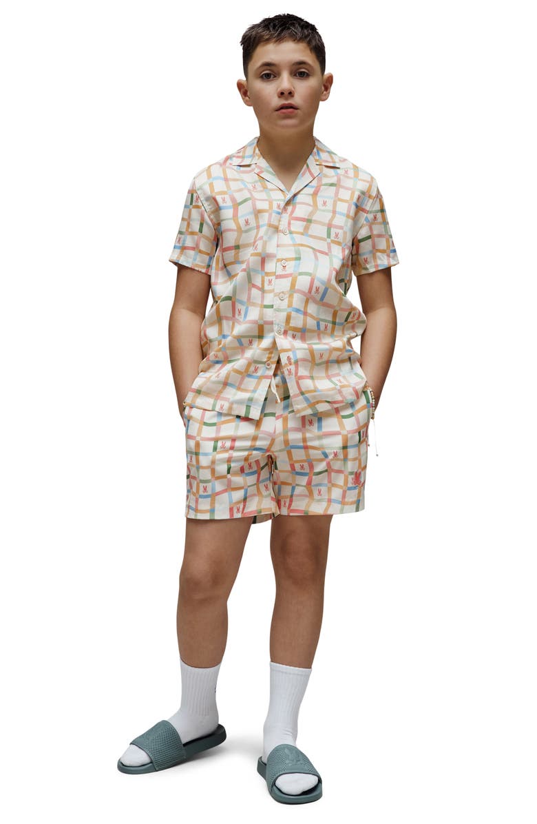 Psycho Bunny Kids' Atlas Windowpane Check Button-Up Shirt, Alternate, color, Pristine