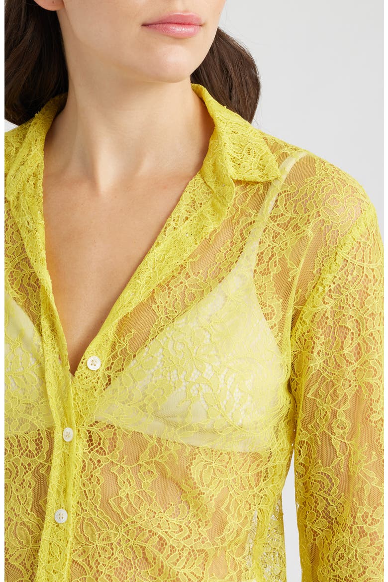 Slim Fit Lace Button-Up Shirt, Alternate, color, YELLOW RASCHEL LACE