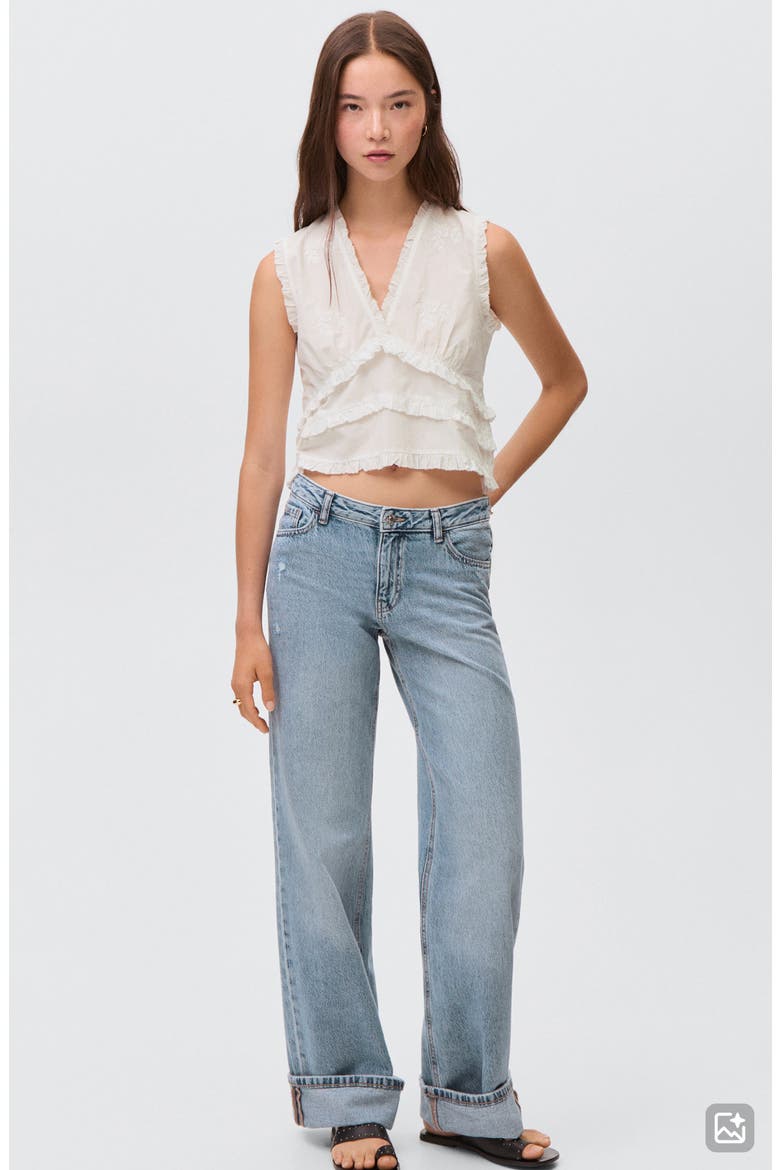 Cuff Hem Wide Leg Jeans, Alternate, color, LIGHT BLUE