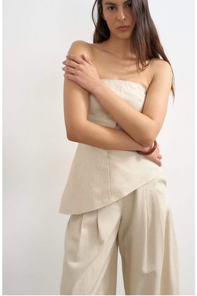 Asymmetric Raw Hem Strapless Top, Alternate, color, BROWN