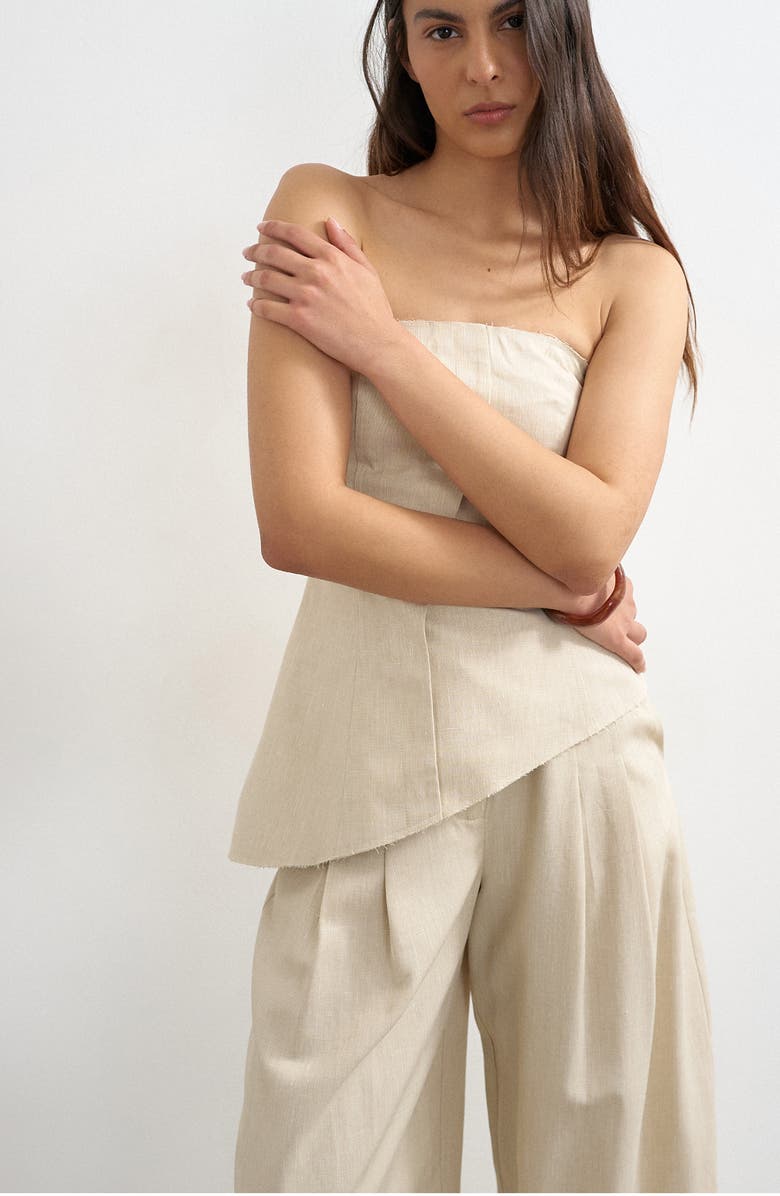 Topshop Asymmetric Raw Hem Strapless Top, Alternate, color, Brown