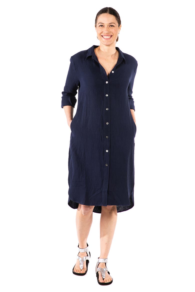 Carissa Long Sleeve Crinkle Maternity/Nursing Shirtdress, Alternate, color, NAVY