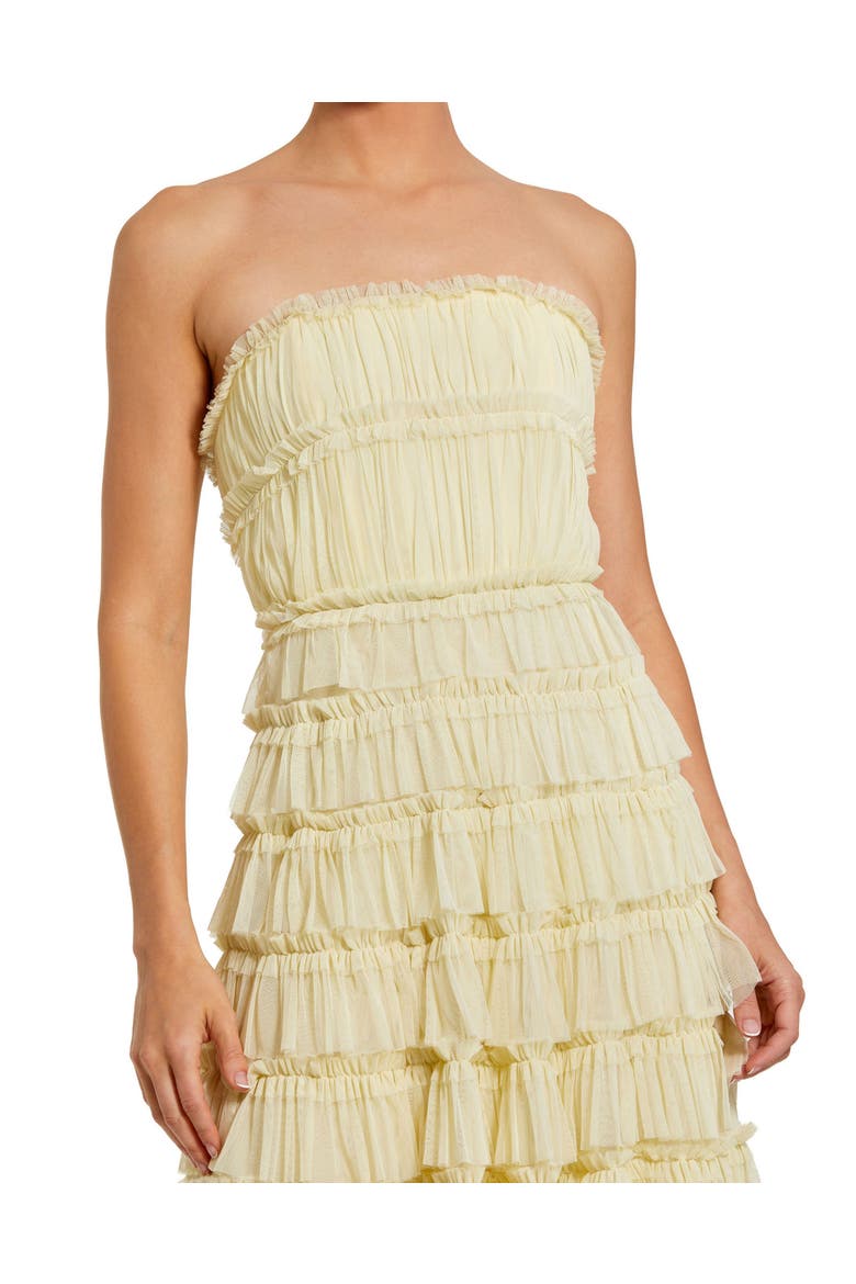 Solid Mesh Micro Ruffle Strapless Midi Dress, Alternate, color, Buttercup