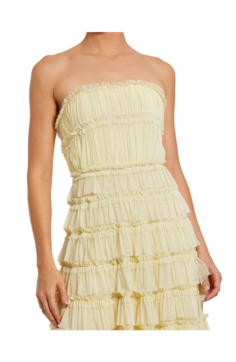 Mac Duggal Solid Mesh Micro Ruffle Strapless Midi Dress, Alternate, color, Buttercup