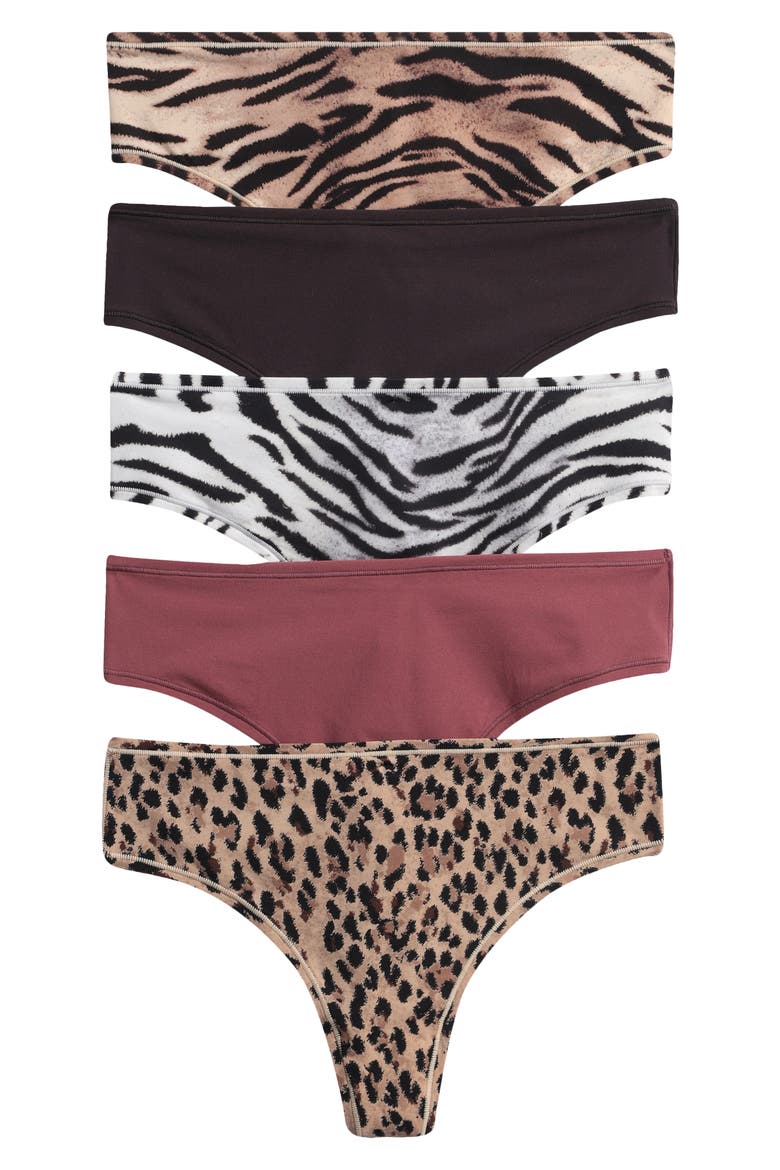 Fits Everybody Assorted 5-Pack Thongs, Main, color, PHOENIX ANIMAL MULTI