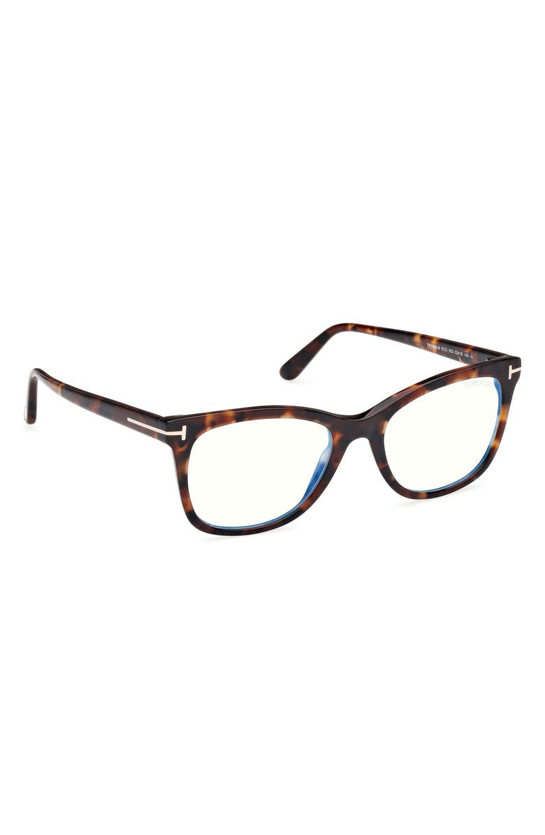TOM FORD 52mm Square Blue Light Blocking Glasses, Alternate, color, Havana Eco / T Logo