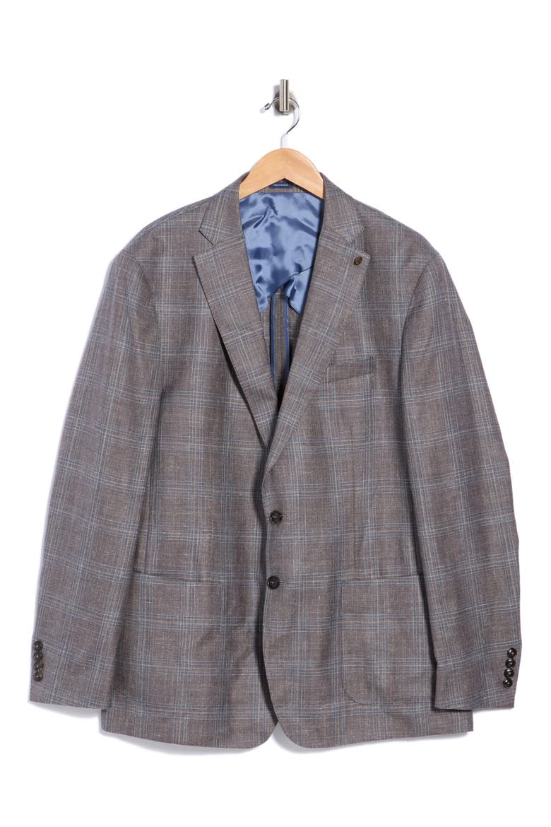 Crown Crafted Pearce Tailored Plaid Wool, Silk & Linen Sport Coat, Main, color, ESPRESSO