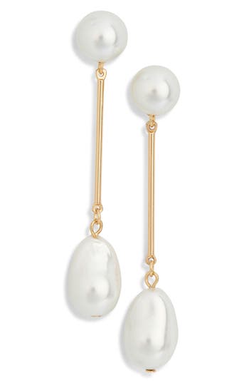 Nordstrom Rack Faux Pearl Linear Drop Earrings In Gold