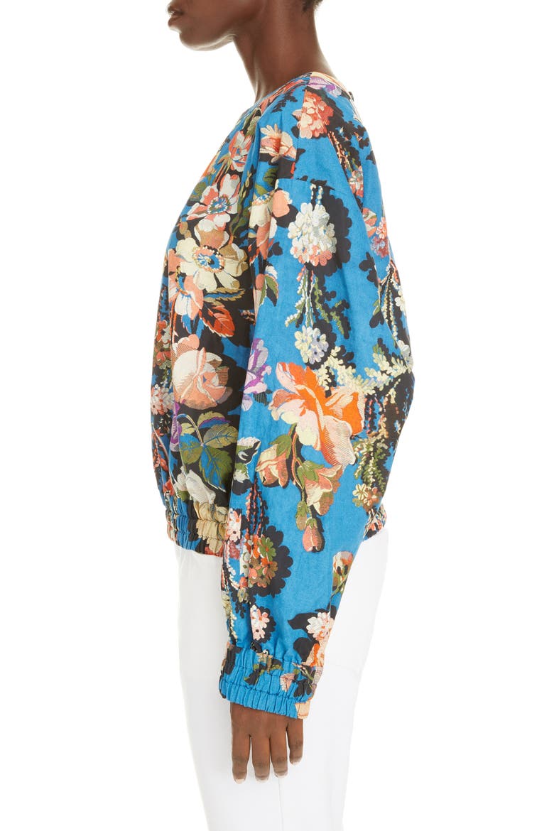 Calvin Floral Cotton Blend Top, Alternate, color, BLUE