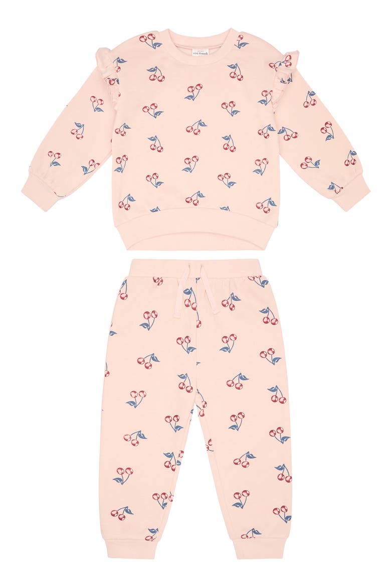 Allover Print Ruffled Sweatshirt & Joggers Set, Alternate, color, CHERRY