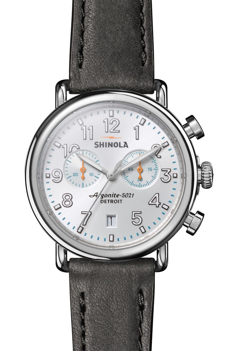'The Runwell Chrono' Leather Strap Watch, 41mm, Main, color, CLOUDBLUE