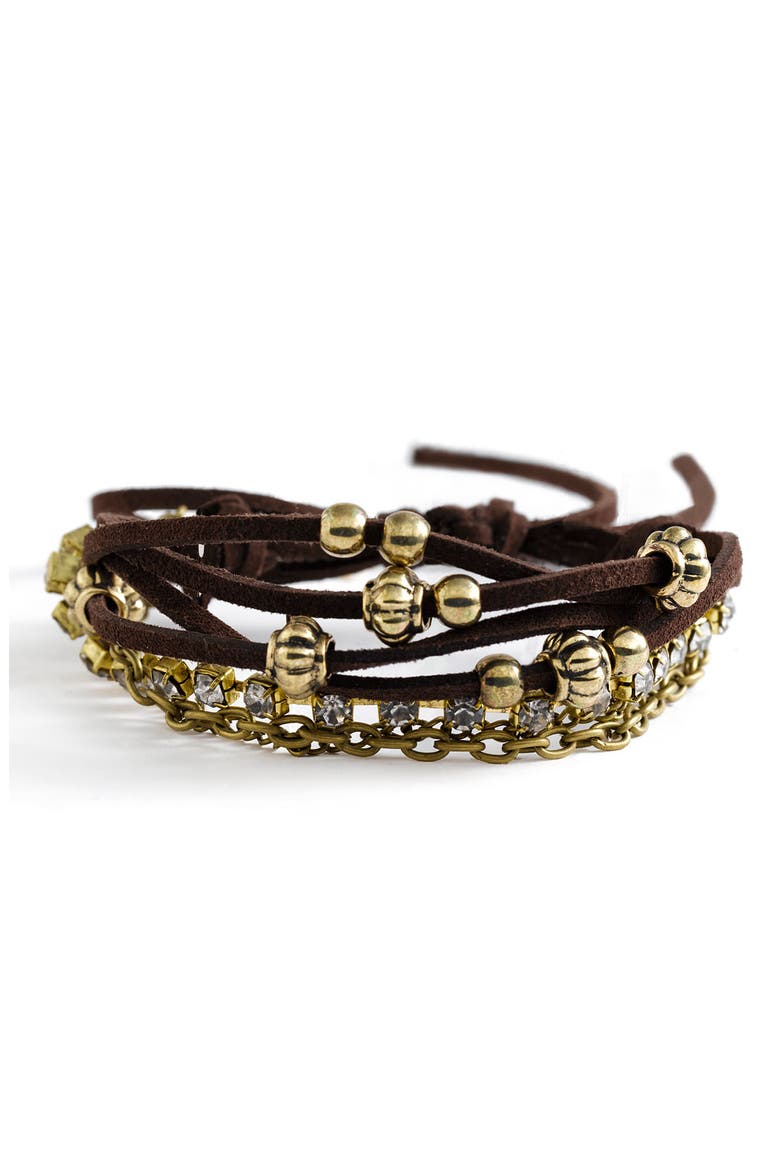 Beaded Suede Friendship Bracelet, Main, color, Crystal Brown