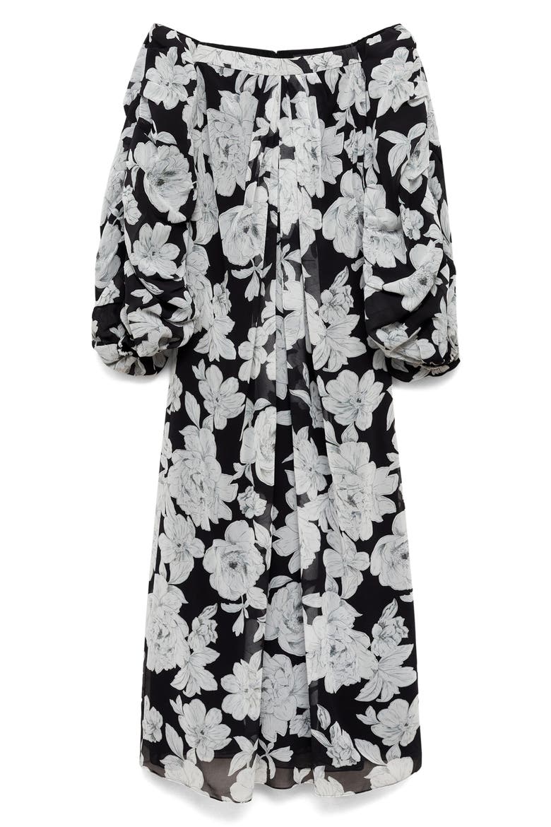 Floral Off the Shoulder Long Sleeve Maxi Dress, Alternate, color, BLACK