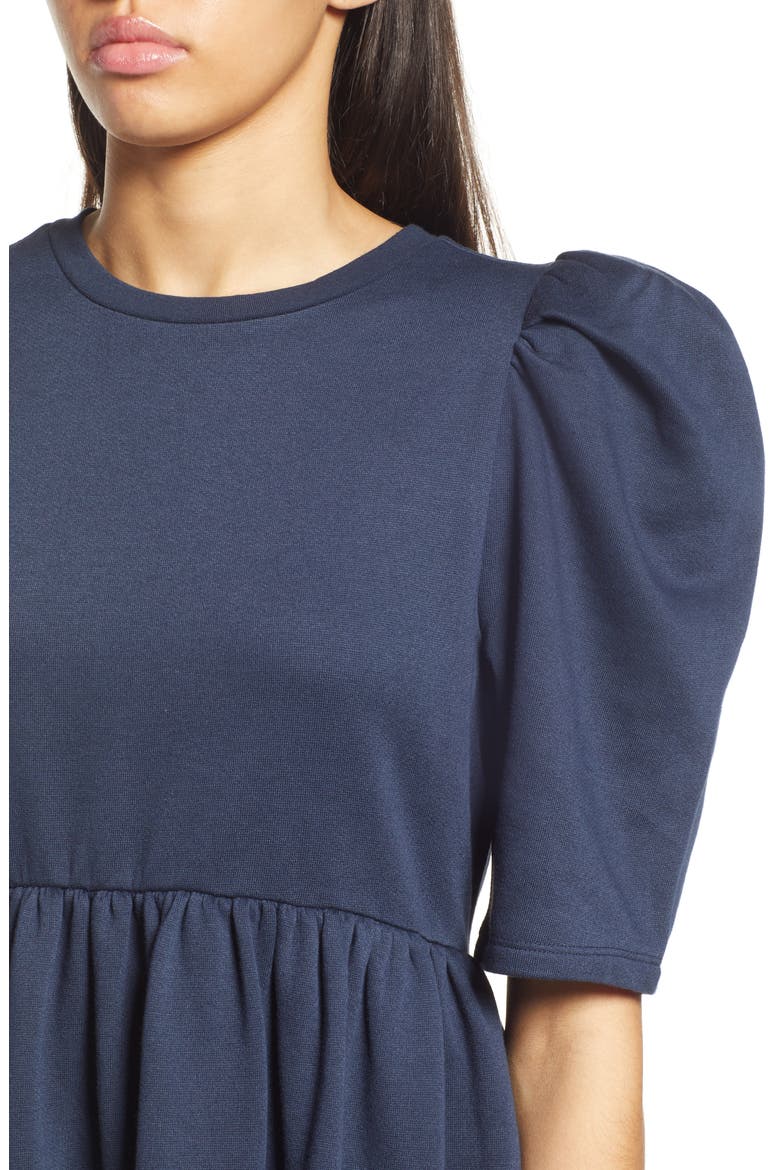 Puff Sleeve Organic Cotton & Recycled Polyester Minidress, Alternate, color, NAVY BLAZER