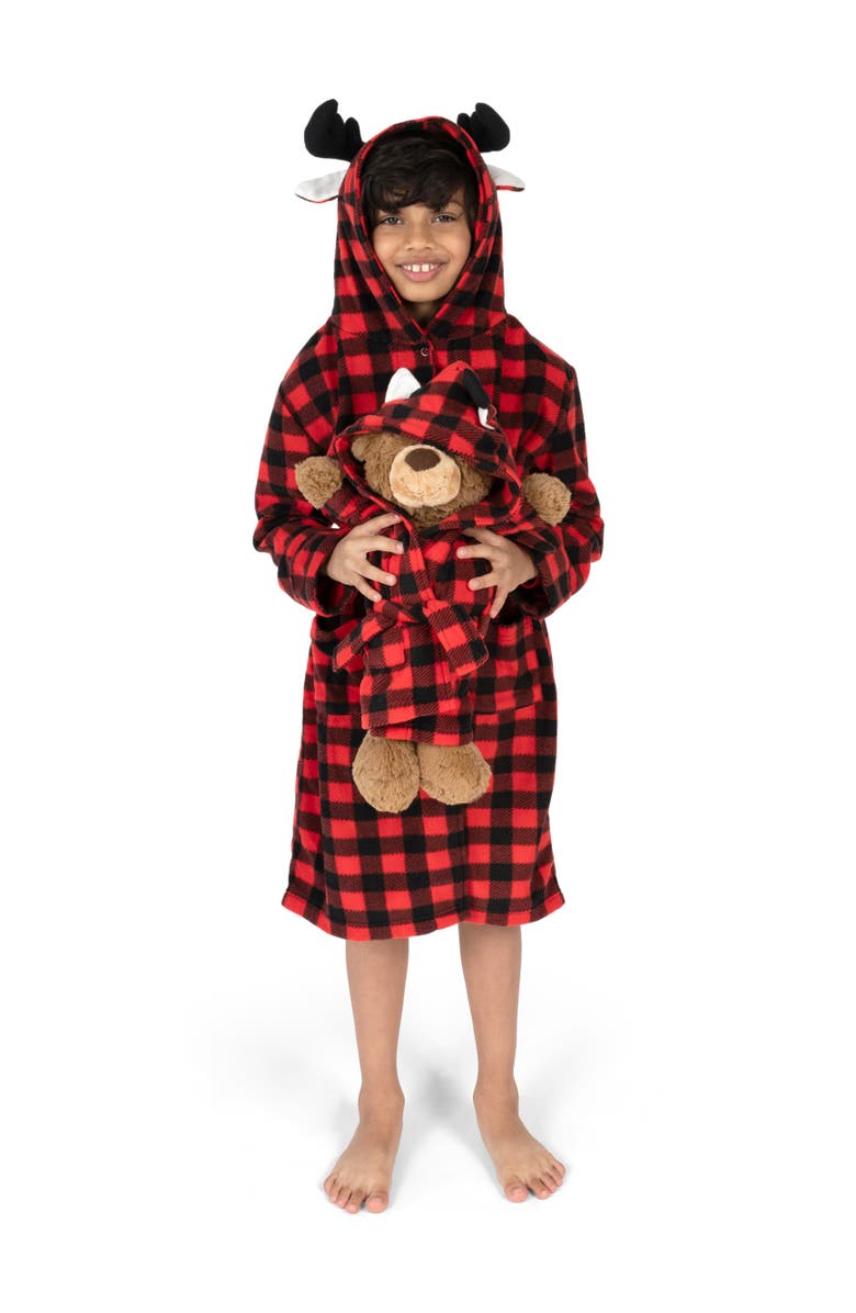 Leveret Girls Fleece Hooded Robe with Matching Doll Robe, Alternate, color, Moose