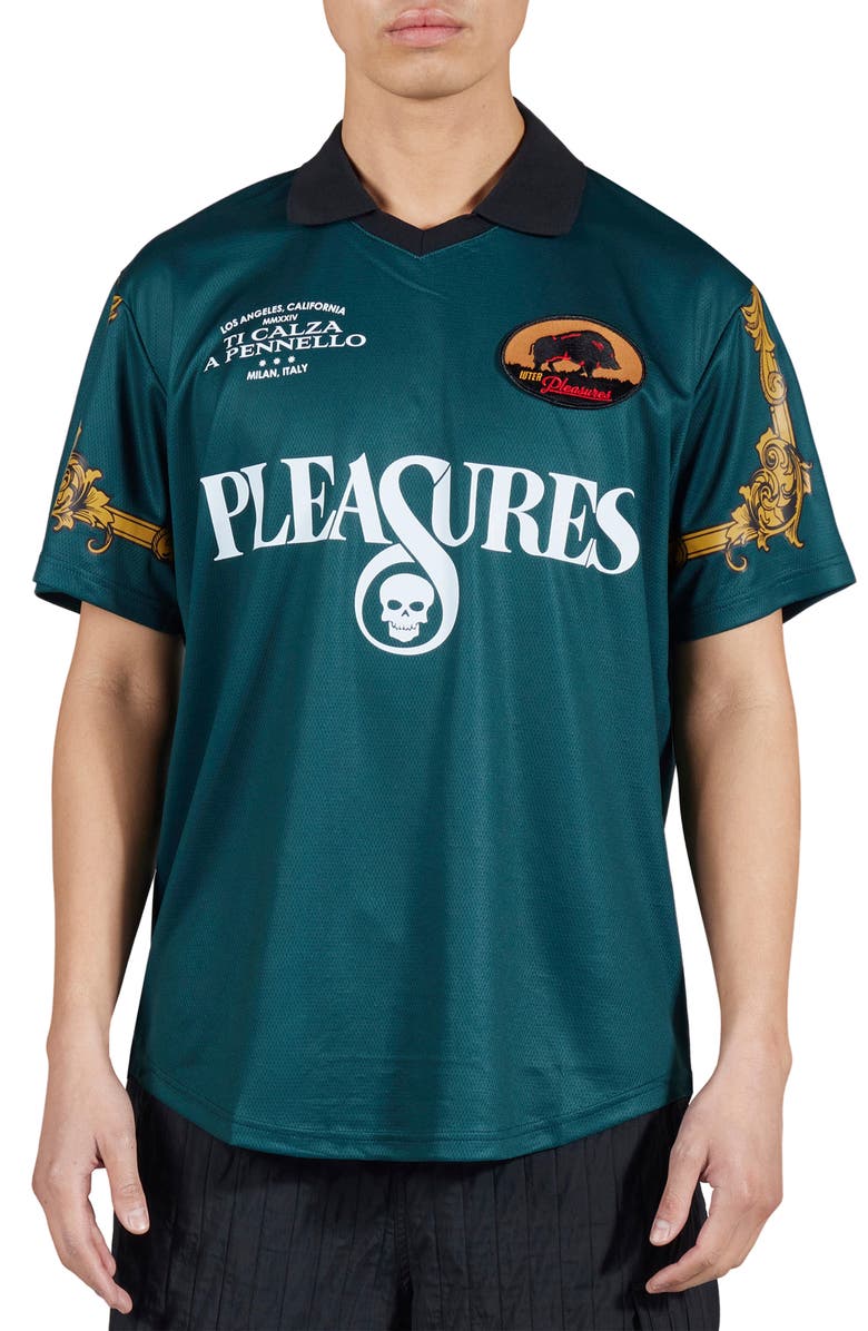 PLEASURES Carlo Johnny Collar Mesh Soccer Jersey, Main, color, 