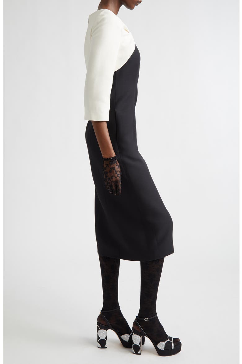 Bow Colorblock Crepe Couture Midi Dress, Alternate, color, BLACK/ IVORY