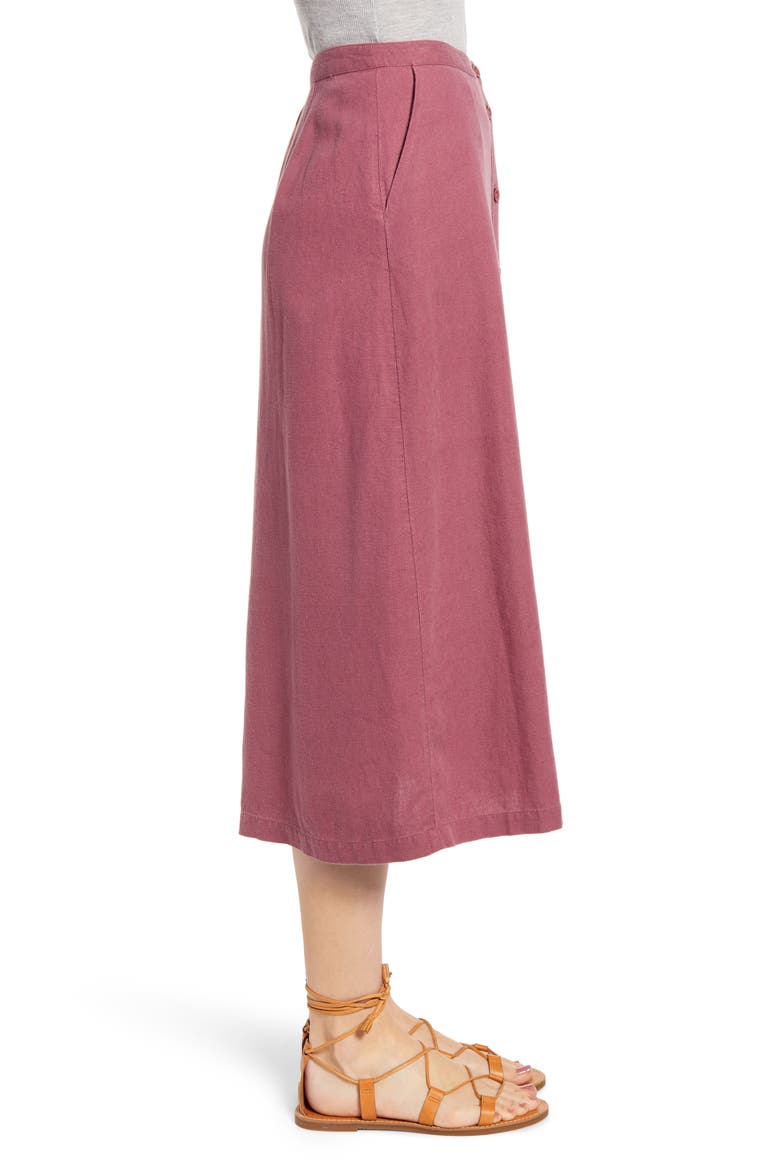 Button Front Linen Blend Midi Skirt, Alternate, color, BURGUNDY CRUSH