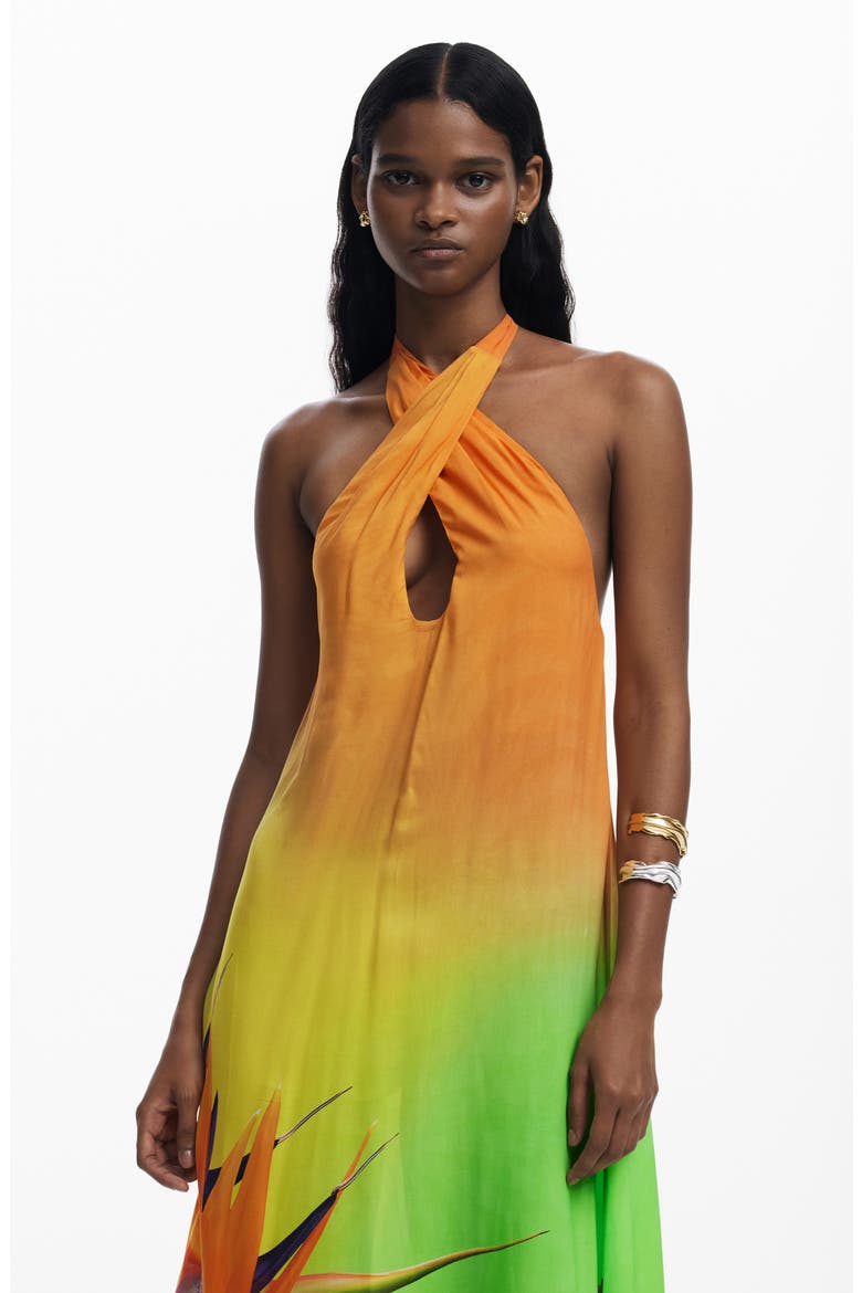 Halter Maxi Cover-Up Dress, Alternate, color, ORANGE MULTI