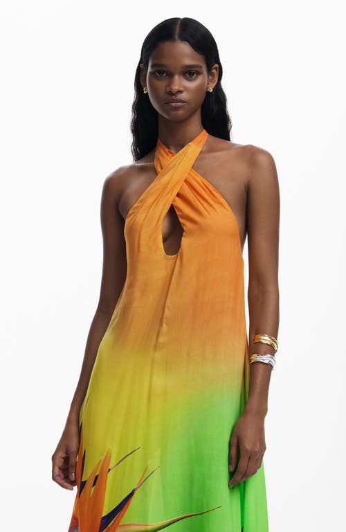 Desigual Halter Maxi Cover-up Dress In Orange Multi