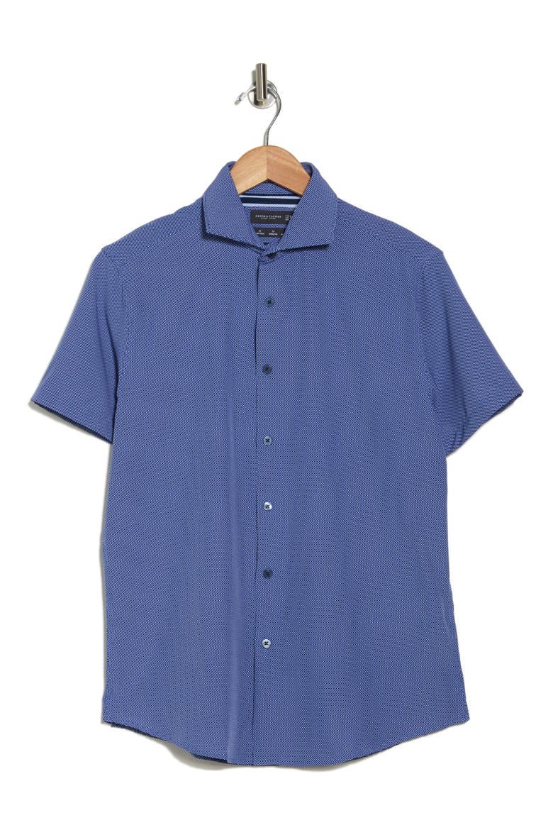 Micro Print Short Sleeve Button-Up Shirt, Alternate, color, WHITE