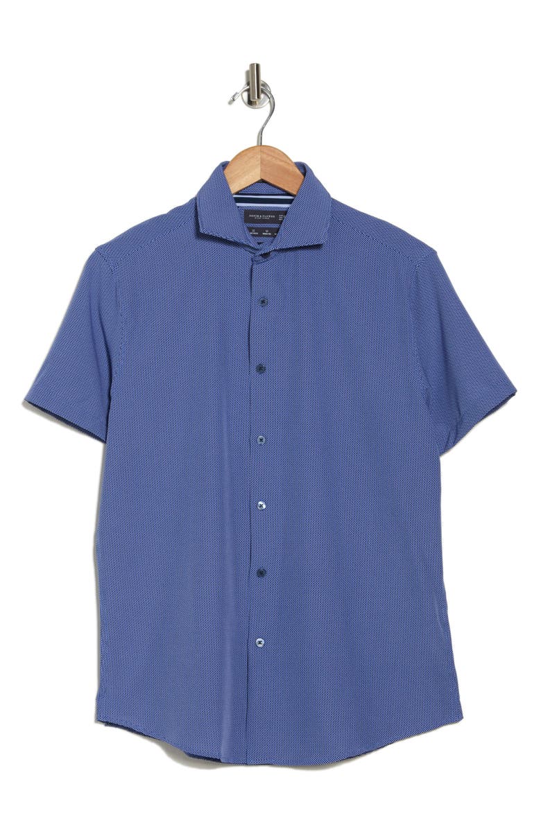 DENIM AND FLOWER Micro Print Short Sleeve Button-Up Shirt, Alternate, color, Blue/ White