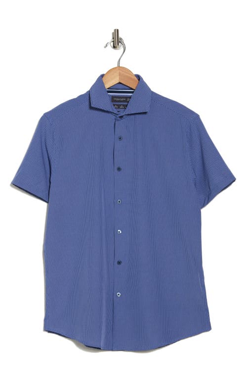 Denim And Flower Micro Print Short Sleeve Button-up Shirt In Blue