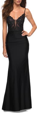La Femme Prom Dress with Beautiful Lace Bodice and Jersey Skirt