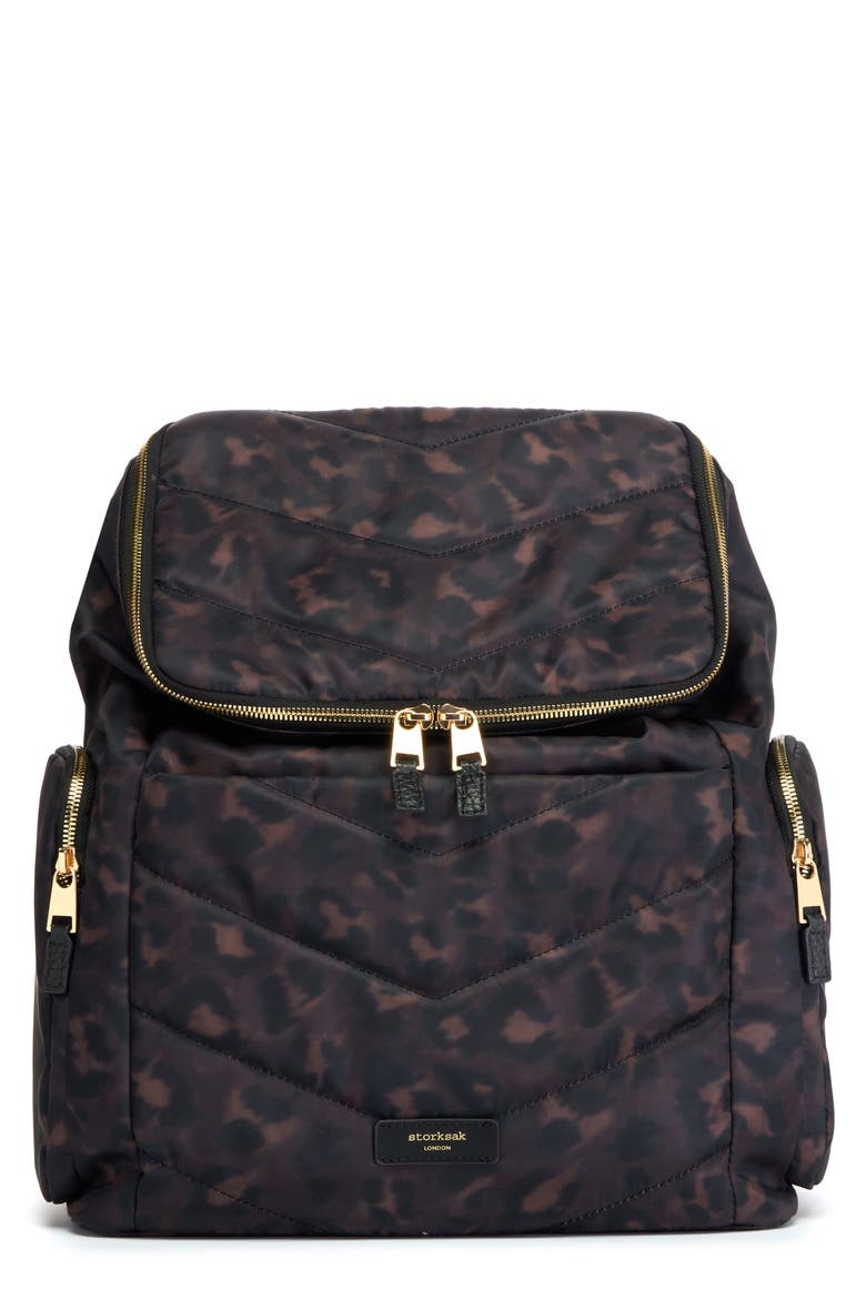 Alyssa Water Resistant Convertible Diaper Backpack, Main, color, LEOPARD