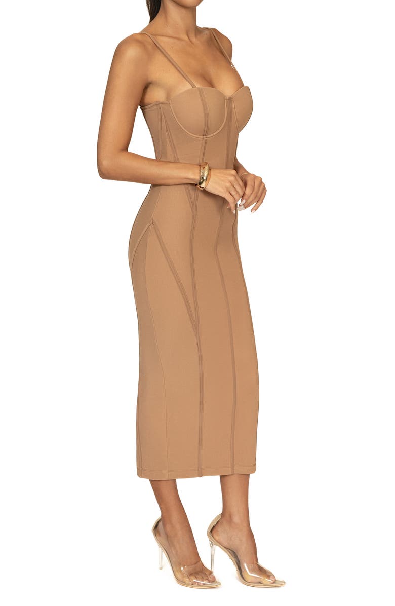 JLUXLABEL Escape Corset Mesh Midi Dress, Alternate, color, 