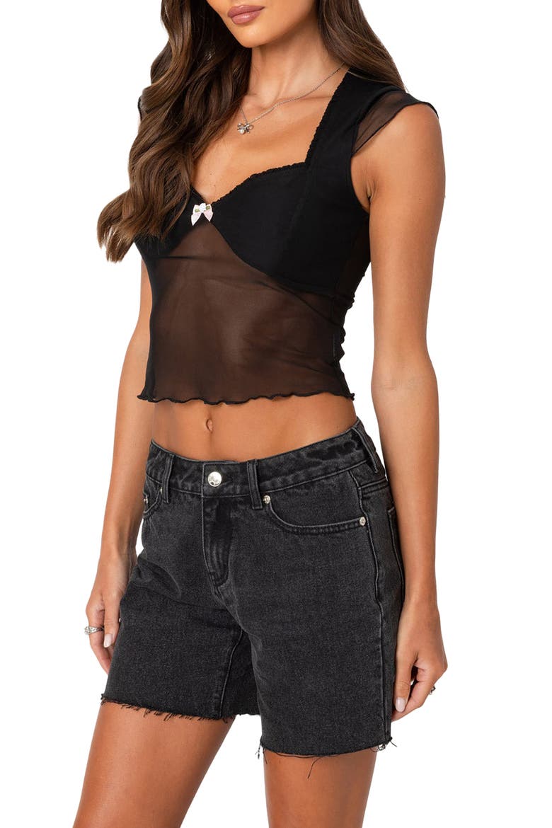 Devi Sheer Mesh Crop Top, Alternate, color, BLACK
