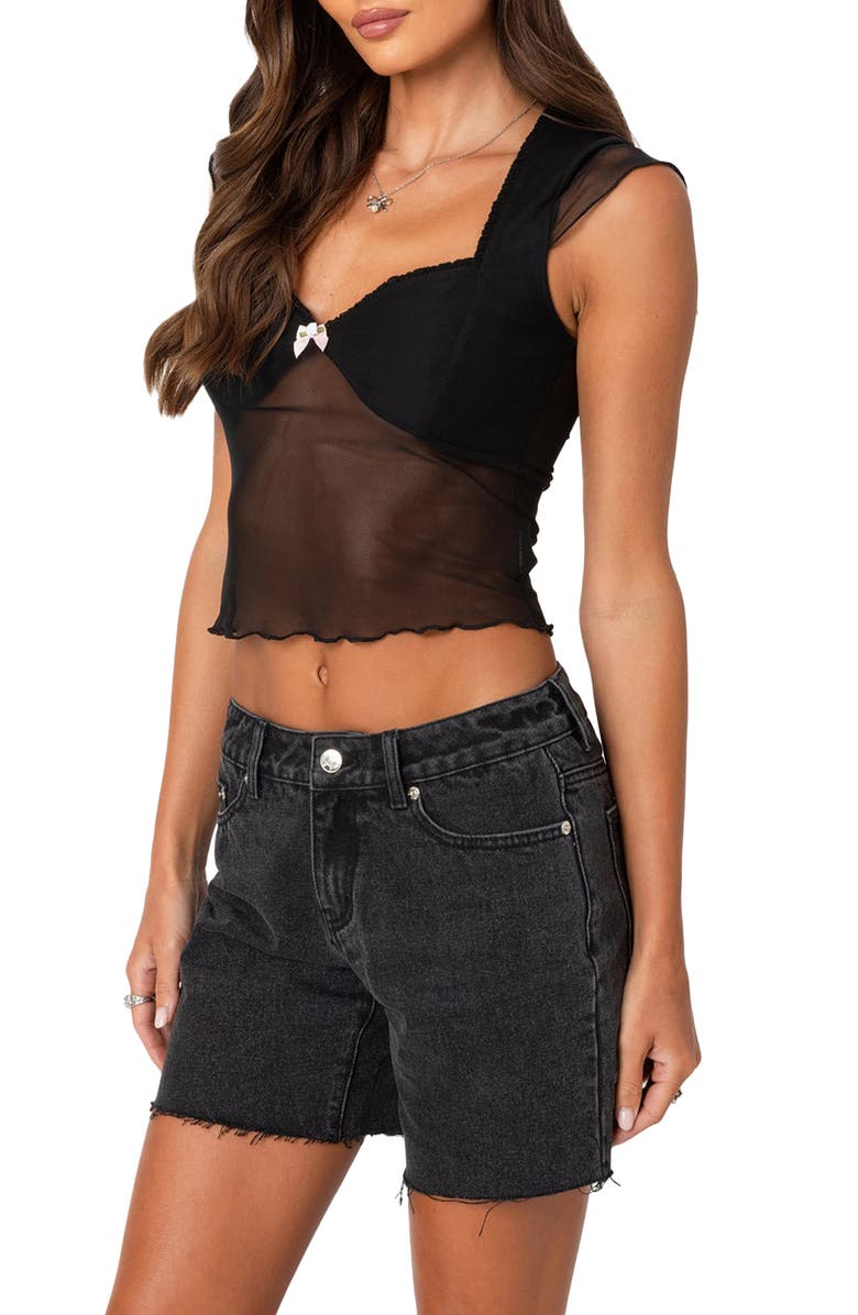 EDIKTED Devi Sheer Mesh Crop Top, Alternate, color, Black