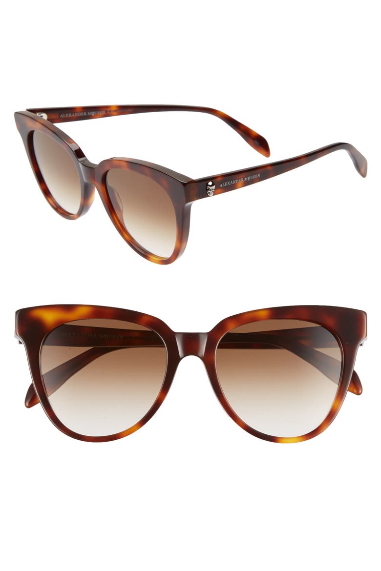 Alexander McQueen 53mm Cat Eye Sunglasses, Main, color, HAVANA