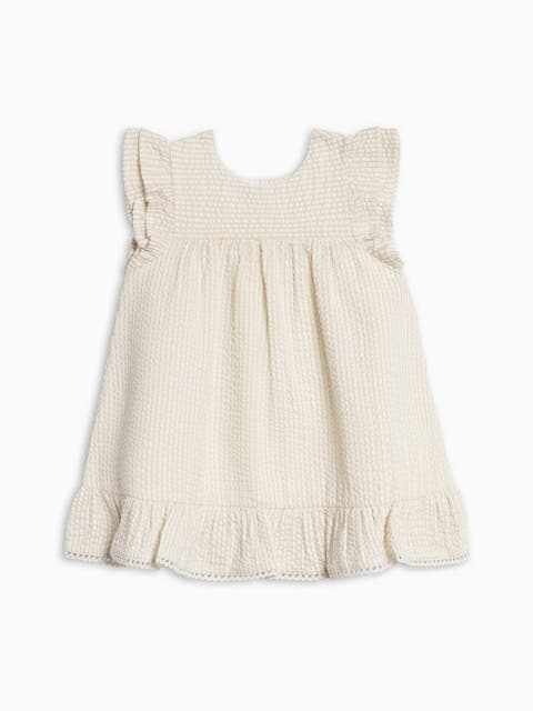 Organic Lorena Seesucker Double Ruffle Sleeve Dress (Toddler & Little Kids)