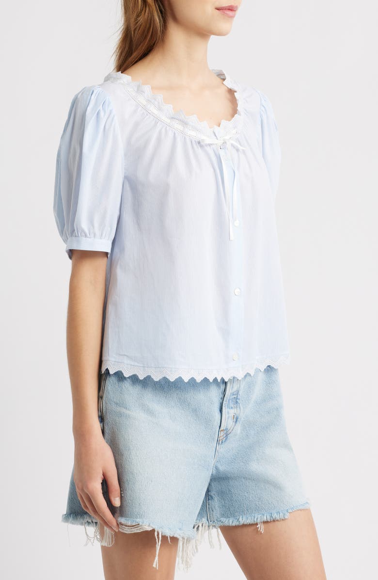 FRAME The Serene Eyelet Trim Cotton Top, Alternate, color, Powder Blue Multi