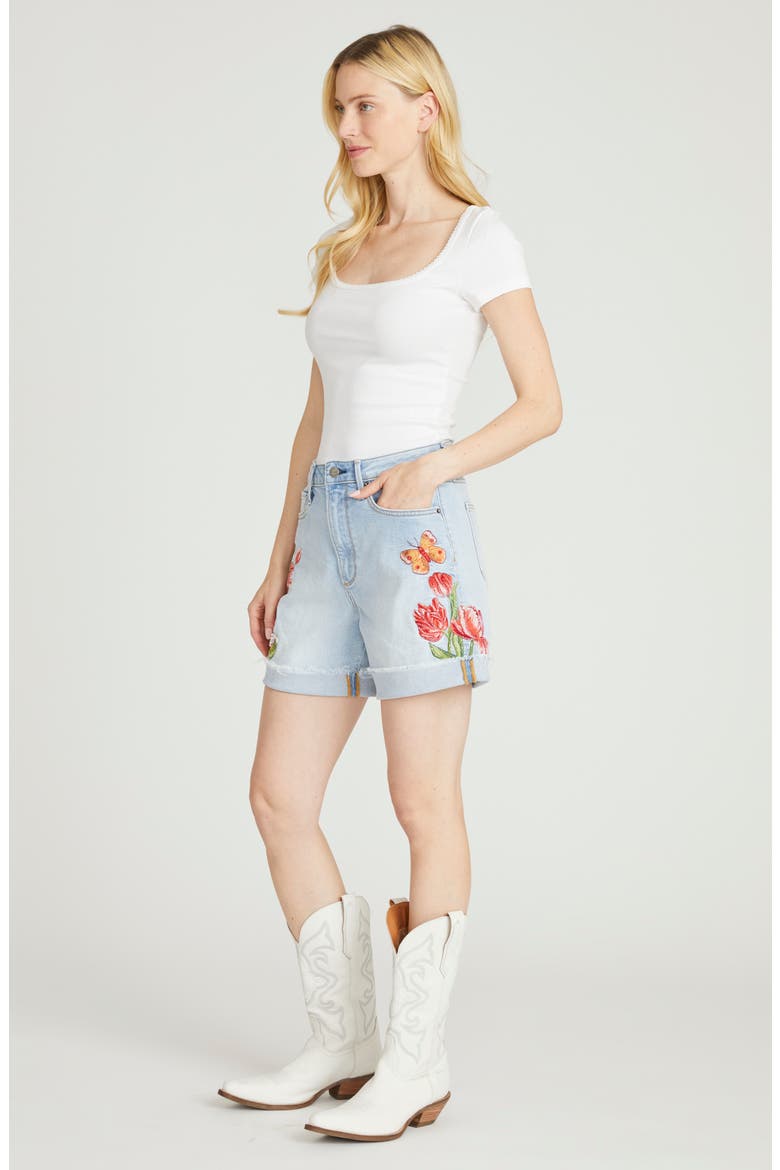 Aria High Waist Cuffed Denim Shorts, Alternate, color, LIGHT WASH