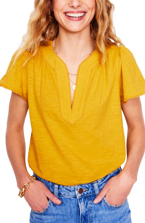 Ava Lace Trim Cap Sleeve Cotton Top