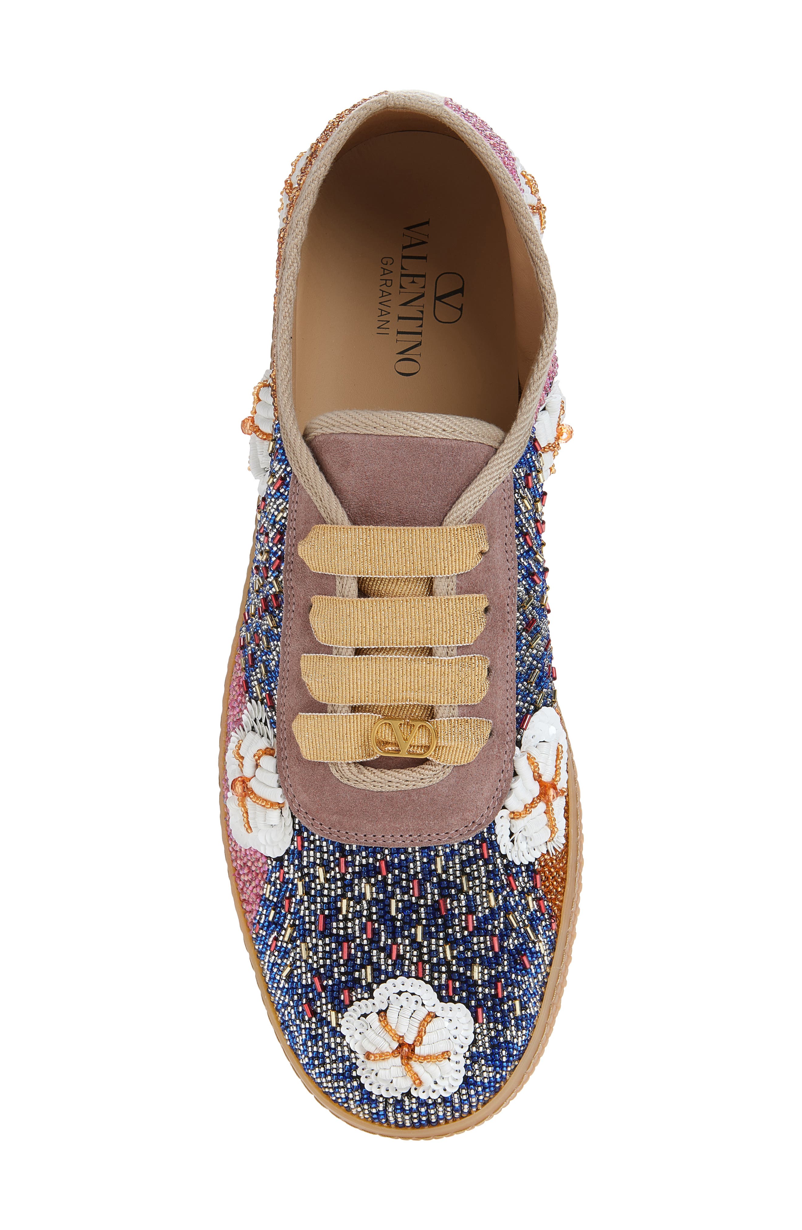 Valentino Garavani Cosmatesque Sequins & Floral Embroidery Sneaker, Alternate, color, Blue Multi