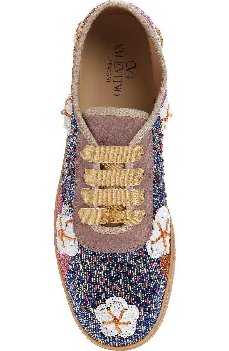 Valentino Garavani Cosmatesque Sequins & Floral Embroidery Sneaker, Alternate, color, Blue Multi