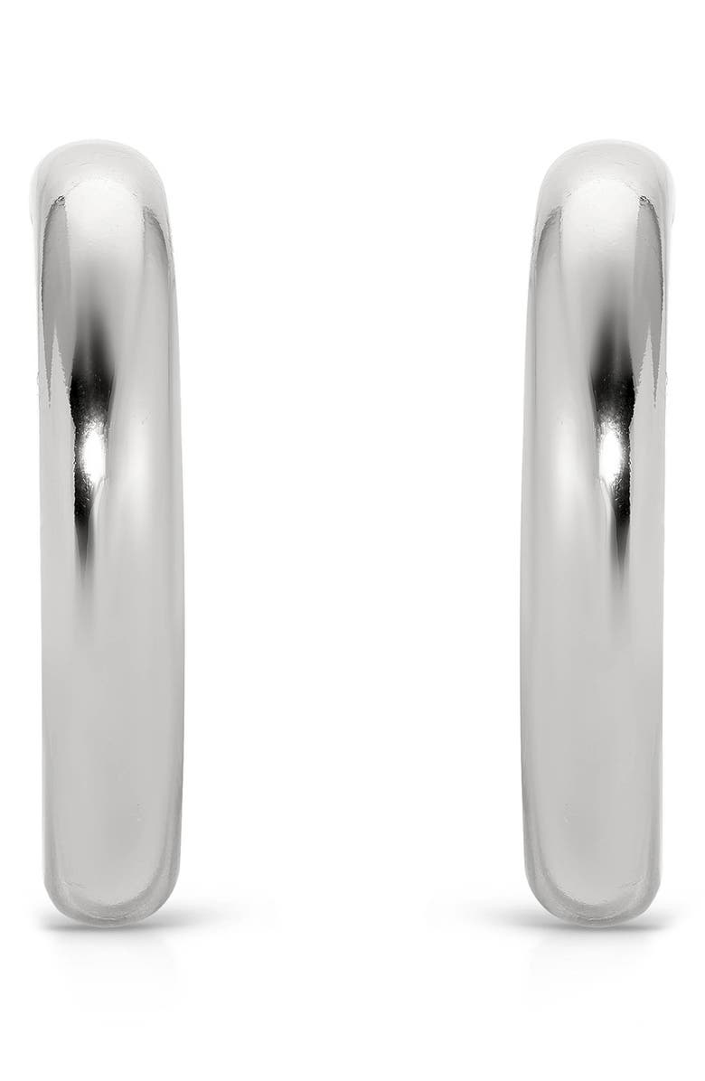 Ettika Medium Thick Classic Hoop Earrings, Main, color, Rhodium