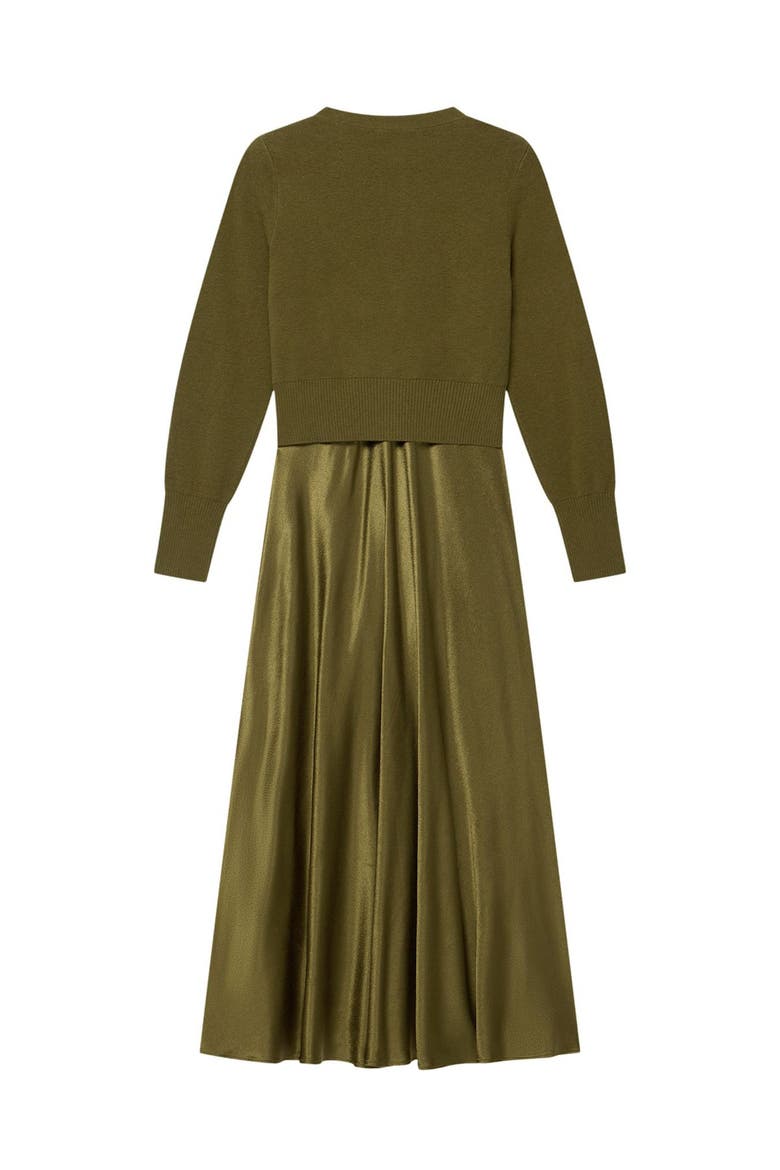 Layered Satin Knit Midi Dress, Alternate, color, Green